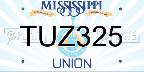 TUZ325 Mississippi License Plate