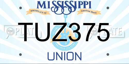 TUZ375 Mississippi License Plate