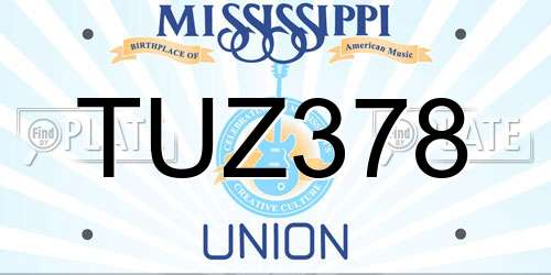 TUZ378 Mississippi License Plate