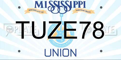 TUZE78 Mississippi License Plate