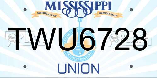 TWU6728 Mississippi License Plate