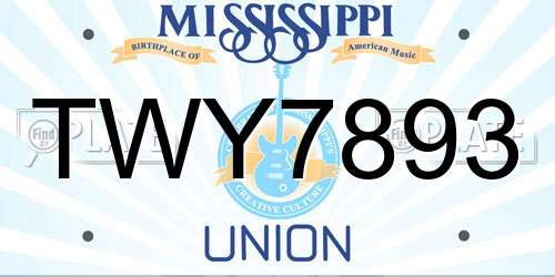 TWY7893 Mississippi License Plate