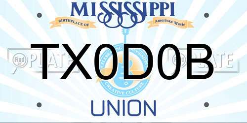 TX0D0B Mississippi License Plate