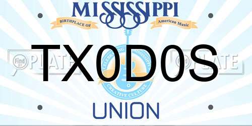 TX0D0S Mississippi License Plate