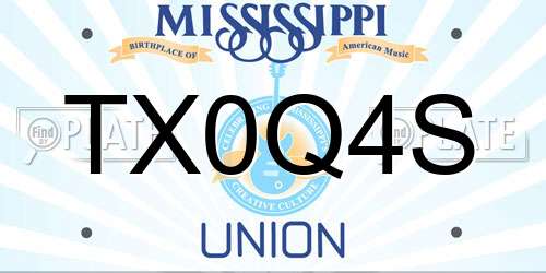 TX0Q4S Mississippi License Plate
