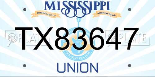 TX83647 Mississippi License Plate