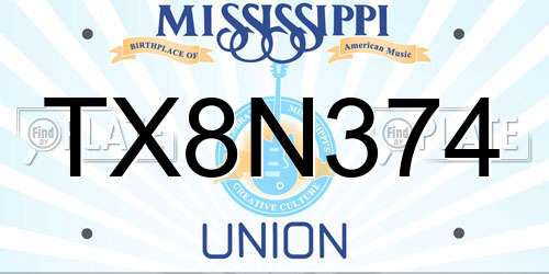 TX8N374 Mississippi License Plate