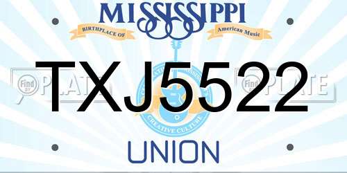 TXJ5522 Mississippi License Plate