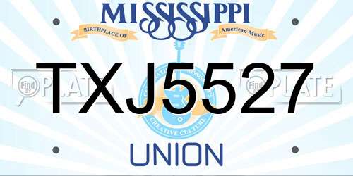 TXJ5527 Mississippi License Plate