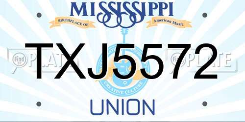 TXJ5572 Mississippi License Plate