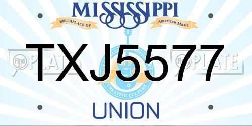 TXJ5577 Mississippi License Plate