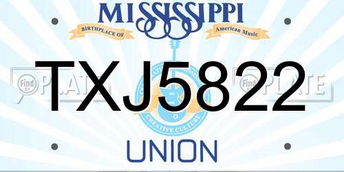 TXJ5822 Mississippi License Plate