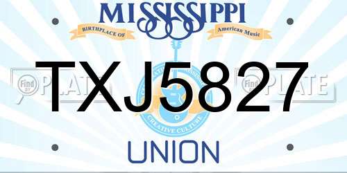 TXJ5827 Mississippi License Plate