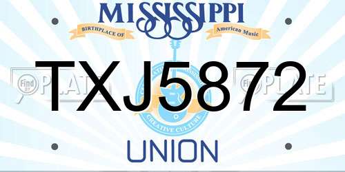 TXJ5872 Mississippi License Plate