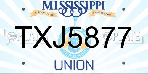 TXJ5877 Mississippi License Plate