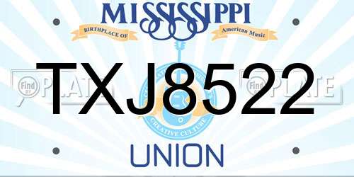 TXJ8522 Mississippi License Plate