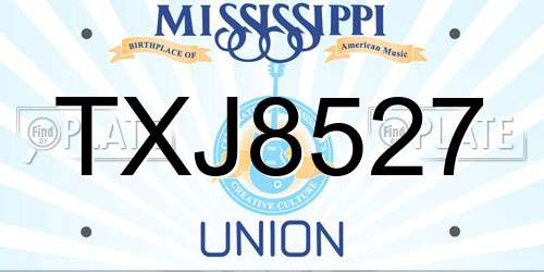 TXJ8527 Mississippi License Plate