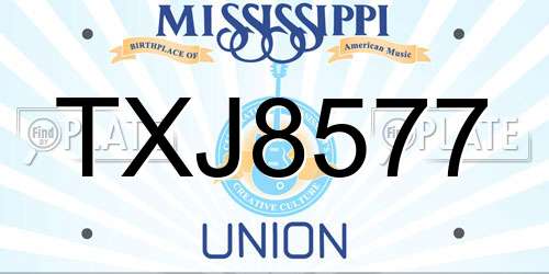 TXJ8577 Mississippi License Plate