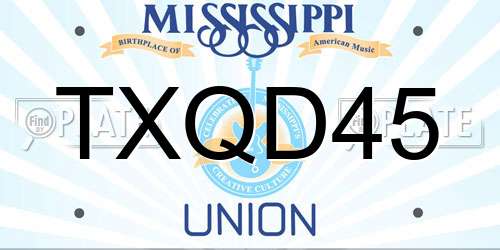 TXQD45 Mississippi License Plate