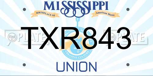 TXR843 Mississippi License Plate