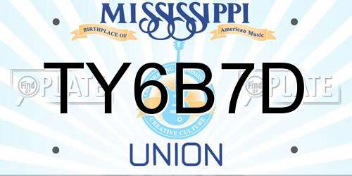 TY6B7D Mississippi License Plate
