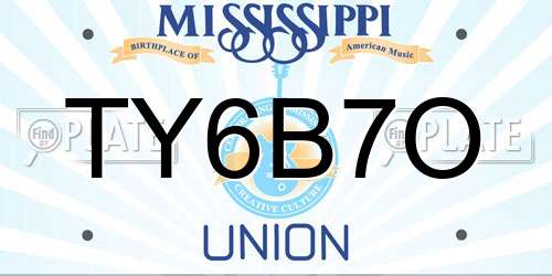 TY6B7O Mississippi License Plate