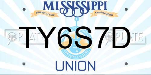 TY6S7D Mississippi License Plate