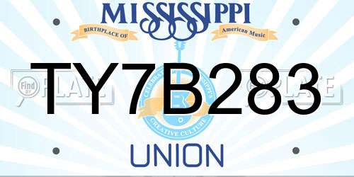 TY7B283 Mississippi License Plate