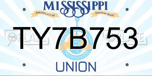 TY7B753 Mississippi License Plate