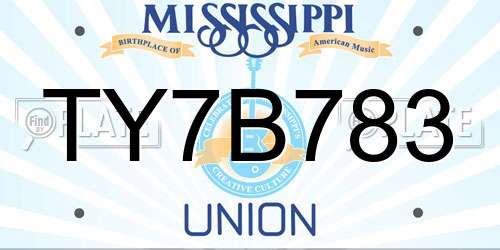 TY7B783 Mississippi License Plate