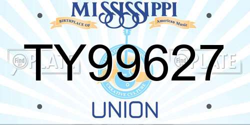 TY99627 Mississippi License Plate