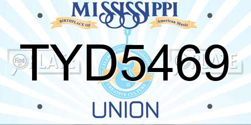 TYD5469 Mississippi License Plate