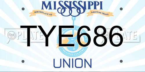 TYE686 Mississippi License Plate