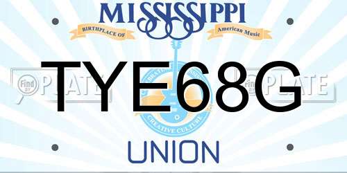 TYE68G Mississippi License Plate