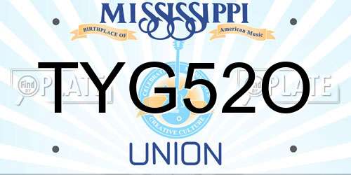 TYG52O Mississippi License Plate