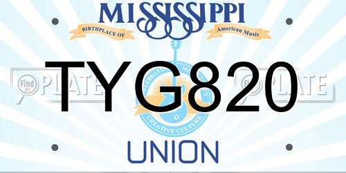 TYG820 Mississippi License Plate