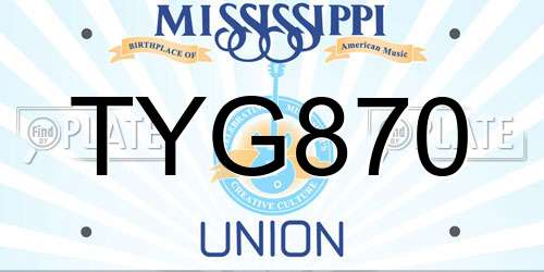 TYG870 Mississippi License Plate
