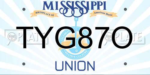 TYG87O Mississippi License Plate