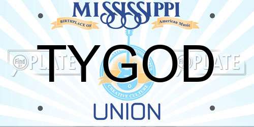 TYGOD Mississippi License Plate
