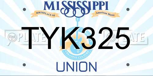 TYK325 Mississippi License Plate