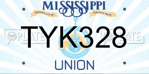 TYK328 Mississippi License Plate