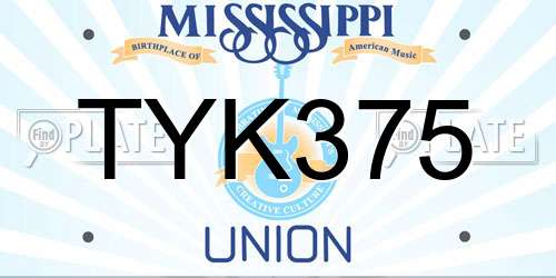 TYK375 Mississippi License Plate