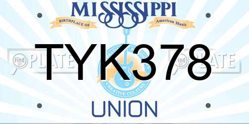 TYK378 Mississippi License Plate