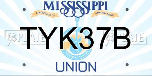 TYK37B Mississippi License Plate