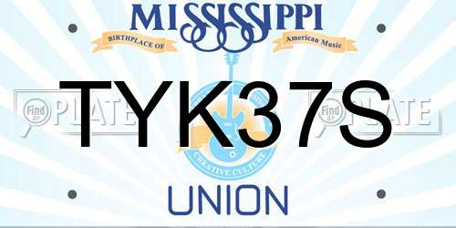 TYK37S Mississippi License Plate
