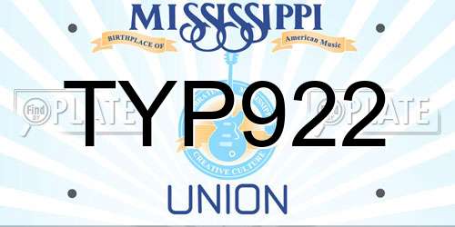 TYP922 Mississippi License Plate