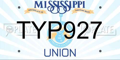 TYP927 Mississippi License Plate