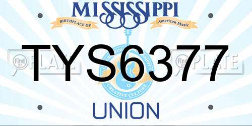 TYS6377 Mississippi License Plate