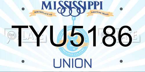 TYU5186 Mississippi License Plate