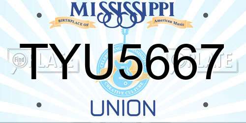 TYU5667 Mississippi License Plate